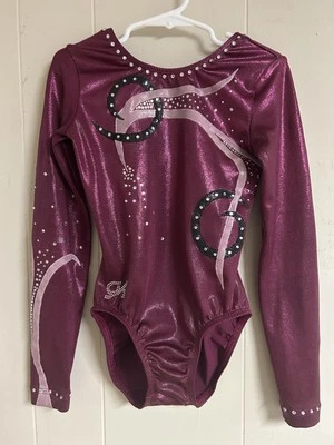 GK Gymnastics Leotard Competition Rhinestone Magenta Dark Pink Black CL Large - Image 1 of 4