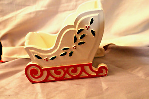 6.5"X6" WHITE FTD CHRISTMAS PLANTER/CRAFT SLEIGH PAINTED RED AND GREEN DECOR