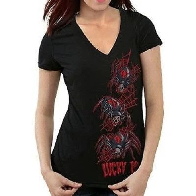 Authentic Lucky 13 Creepy Crawlers Spider Web Punk Goth Womens Shirt M - Image 1 of 3