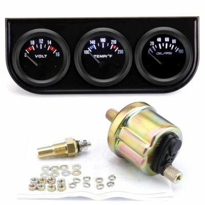 2'' 52mm 3in1 Volt Meter Water Temperature Oil Pressure Gauge Triple Meter Kit   - Image 1 of 4