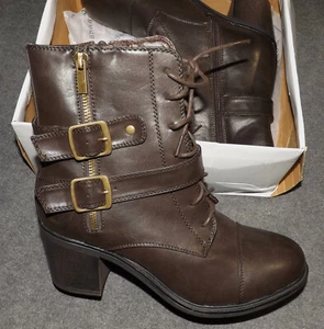 BAMBOO - Georgia Brown Buckle Chunky High Heel Zip Boots - Women Size 10 - NIB! - Picture 1 of 5