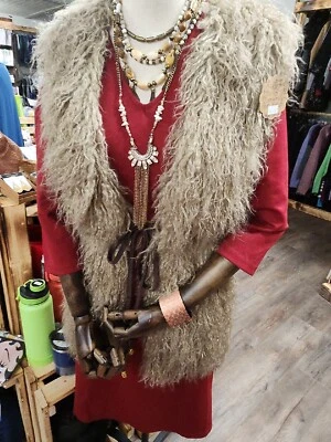 NEW Vintage Nikki by Nikki Poulos Mongolian Faux Fur Vest Hippy Boho XS $119 Y2K - Image 1 of 4
