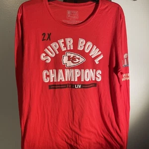 KC Chiefs 2X Super Bowl Champions Fanatics Pro Line L/S T Shirt. Red Size XL - Picture 1 of 9