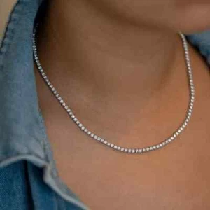 Collana Tennis 18" 5,75 Carati TW Taglio Tondo Laboratorio Diamanti Coltivati Oro Bianco 14K - Foto 1 di 3