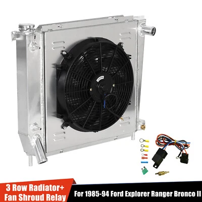 3 Row Radiator+Shroud Fan Relay Kit For 1985-1994 Ford Explorer Ranger Bronco II — 第 1/4 张图片
