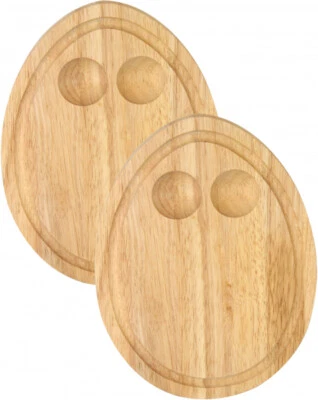 Set of 2 Rubberwood Breakfast Board Egg Shaped Serving Tray with Egg Holders - Image 1 of 4