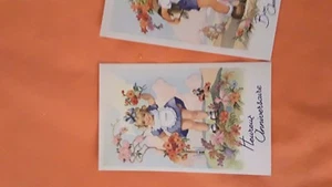 Carte d anniversaire ancienne  jardinier naif@ - Picture 1 of 5