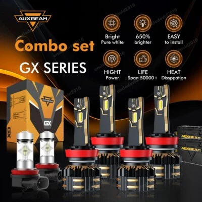 AUXBEAM GX H9 H11 LED Headlight Fog Bulb Combo White For Nissan Sentra 2013-2023 - Image 1 of 4