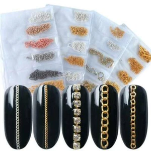 Metal Chain Fashion Gel Manicure DIY Nail Art Decorations Crystal Stud Gold NS16 - Picture 1 of 17