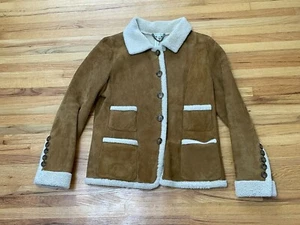 Oscar de la Renta Basic Jacket Women's 10 Brown Suede Faux Fur Shealing Lined - Picture 1 of 8