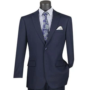 VINCI Men's Navy Blue 2-Button Suit w/ Adjustable Waistband, Reg-Fit - NEW - Picture 1 of 3