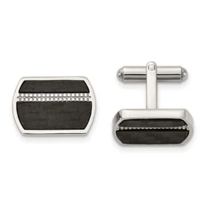 Stainless Steel Black Carbon Fiber Cufflinks Set for Men - Picture 1 of 5
