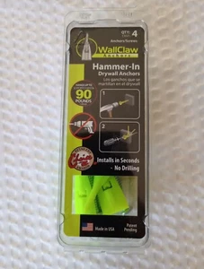 WallClaw PCK-WC4-YS Hammer-In Drywall Anchors, 4-Pk. - Quantity 16 - Picture 1 of 5