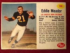 1962 Post Football #168 Ed Meador, Los Angeles Rams - Picture 1 of 2
