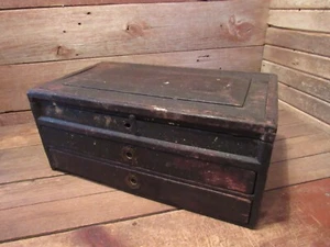 Antique Wood Brass Machinist Tool Box Cabinet Apothecary Drawer Chest Vintage - Picture 1 of 12