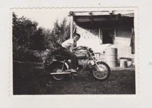 Cute Young Boy on Motorcycle Pursuing Racing Dreams Unusual Snapshot Old Photo - Picture 1 of 7