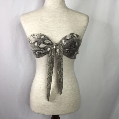 Nasty Gal Bandeau Top Tie Front Sexy Snake Print Cream Black Animal US 6/Medium - Image 1 of 4