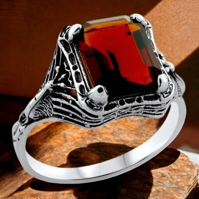 PEACOCK RING VINTAGE DESIGN 925 SOLID STERLING SILVER SIMULATED GARNET     #1244 - Image 1 of 3