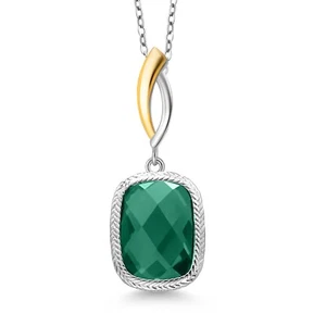 925 Sterling Silver and 10K Yellow Gold Nano Emerald Pendant Necklace For Women - Picture 1 of 3