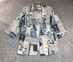 Vintage Jacket Blazer Womens Medium Blue Geometric Pockets Cottage Capsule USA - Picture 1 of 10