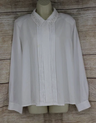 Blusa Camisa Blanca De Colección Joanna Para Mujer Talla Grande Con Botones Manga Larga Satén Foto 1 de 4