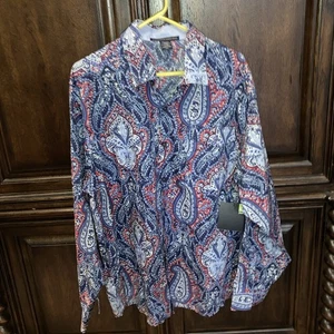 Marithe Francois Girbaud Paisley Print Long Sleeve Button Down Shirt 2XL XXL NWT - Picture 1 of 5