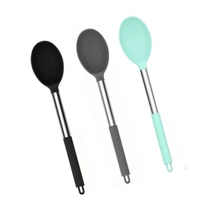 Juego de cucharas de cocina sólidas de silicona (13,2"), paquete de 3 mangos grandes de acero inoxidable... - Imagen 1 de 4