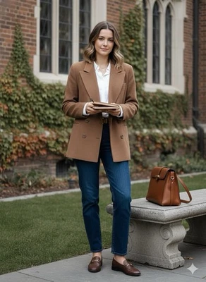 VTG I. Magnin Camel Brown 100% Cashmere Double Breasted Jacket Sz 12 Minimalist - Image 1 of 4