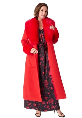 Roaman's Women's Plus Size Plus Size Wool Blend Coat With Faux Fur Trim - Image 1 of 2