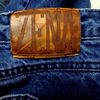 Jeans feminino Zena vintage 30x31 etiqueta 13 azul cintura alta afunilado mamãe denim feito nos EUA anos 90 - Imagem 1 de 4
