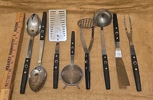 8 Vintage Flint Arrowhead Stainless Steel Utensil Set Center Hole MCM - Picture 1 of 18