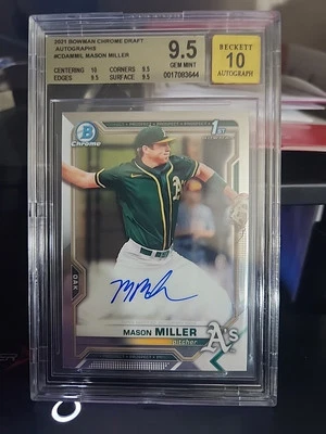 MASON MILLER 2021 BOWMAN DRAFT 1st CHROME AUTO GEM MINT No. CDAMMIL BGS 9.5/10 - Image 1 of 2