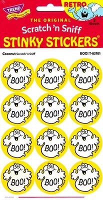 Trend Coconut Scratch 'N Sniff BOO! Retro Halloween Stickers T-83701 NEW