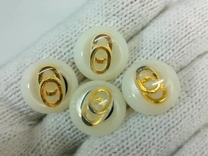 Vtg Pearl Lucite Gold Tone Metal Circles Cased Clear Dome .7" Sewing Button Set - Picture 1 of 23
