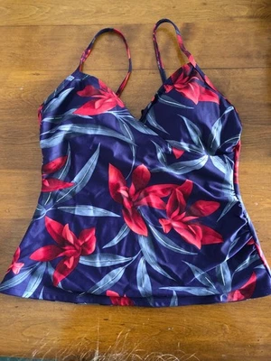 Женский купальный топ танкини Jaclyn Smith красный фиолетовый с цветочным рисунком размер 8 - Изображение 1 из 4