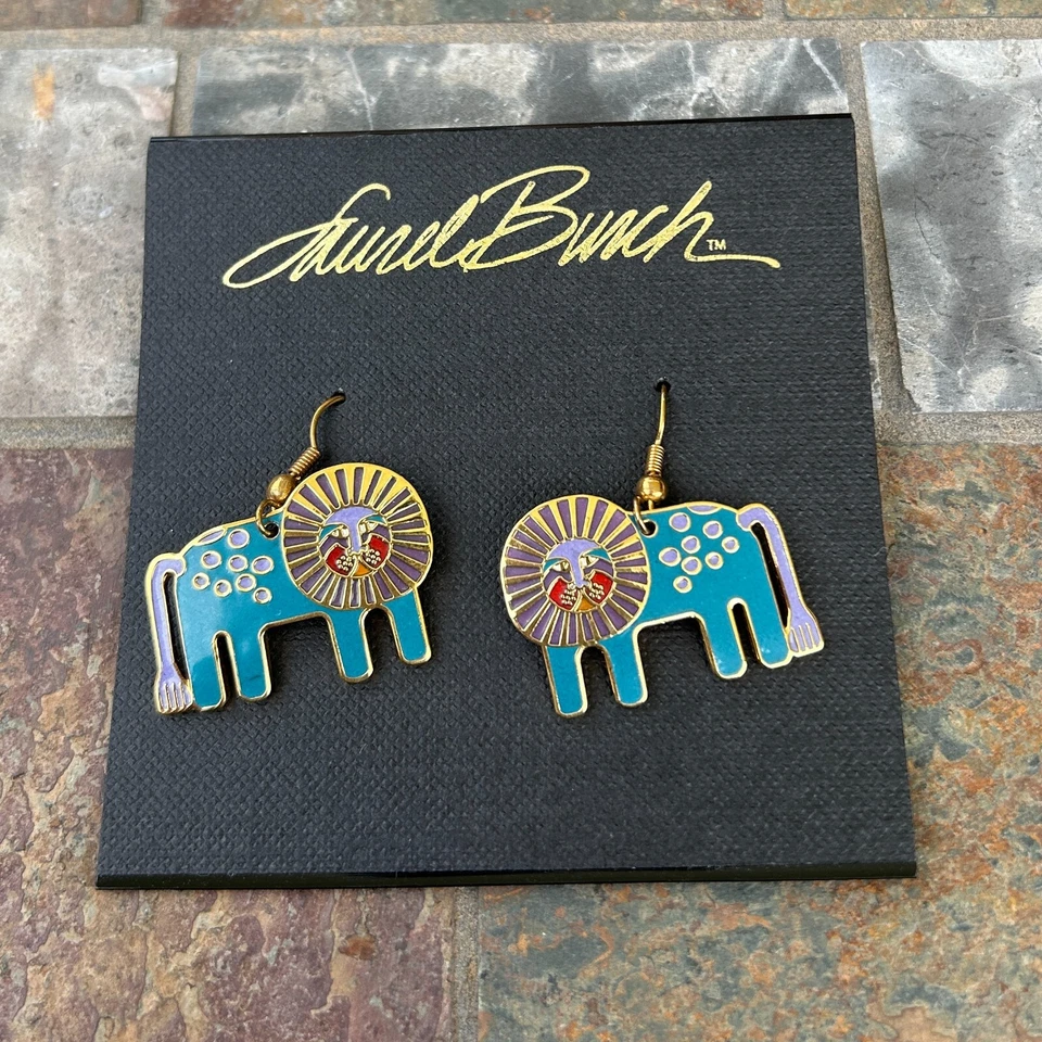 Laurel Burch Earrings blue lion "Leonardo" new on card Vintage - Image 1 of 4