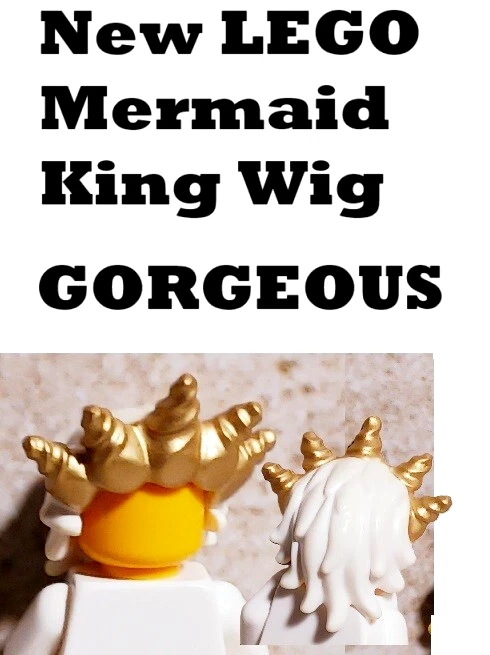 Nuevo LEGO Sirena Rey Merman Peluca Disfraz GRANDES CONCHAS DORADAS Reina Unisex Cabello Genial Foto 1 de 1