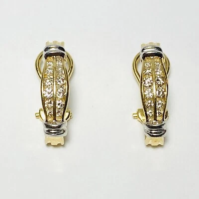 14K Two Tone Gold 0.44ctw Channel-Set Diamond 20mm Huggie Hoop Earrings 5.2g - Image 1 of 4