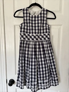 NWT Girls Hartstrings Blue Check Woven Sleeveless Lined Dress Size 8 100% Cotton - Picture 1 of 14