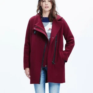 MADEWELL DARK CABERNET WOOL BLEND CITY GRID COAT LEATHER TRIM SIZE 4 - Picture 1 of 9