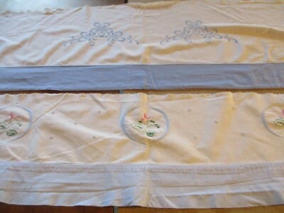 Retour de drap N°68 en coton broderie bleue fleurs  Lot de 2 - Photo 1/4