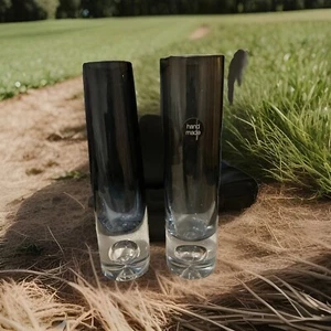 Vintage Marks & Spencer Art Glass Bud Taper Vases Unmatched Pair 9 1/2 “ Blue - Picture 1 of 6