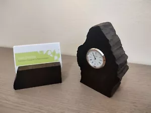 Irish Bog Oak Gift Set - Desk Clock and Business Card Holder Handmade in Ireland - Picture 1 of 3