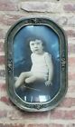 Vintage Art Deco Barbola Painted Oval Picture Frame with Child Portrait