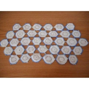 Vintage Blue and white 17" x 8" Handmade Hand Crochet Doily Table Topper - Picture 1 of 5