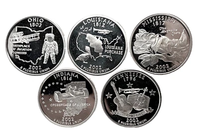 2002 S 5 Coin Year Set 50 States US Quarter 25c Gem Deep Cameo Proof 90% Silver - Image 1 of 4