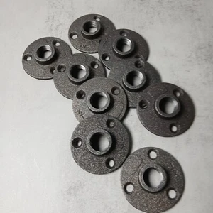 Menge 9 Schwarz Eisen Rohr Boden Flansche 1/2" NPT Gewinde Industrie Steampunk F - Bild 1 von 6