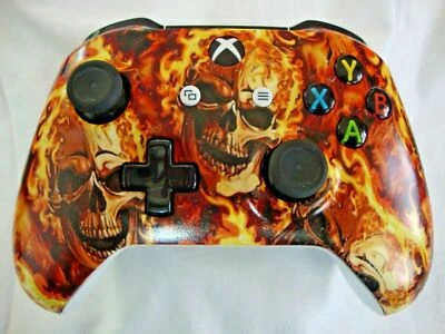  CUSTOM HYDRO DIPPED FLAMING SKULLS XBOX ONE S BLUETOOTH WIRELESS CONTROLLER... - Image 1 of 2