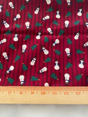 Винтажный V.I.P. хлопок снеговиков печати на темно-красный тикающий полоски 1 ярд 15 «x 44» - Изображение 1 из 2