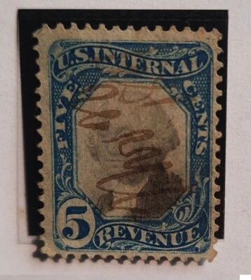 N9: United States (USA) Revenue: 1862-72,, 5c. Internal Revenue. Pen can. Nice! - Image 1 of 4